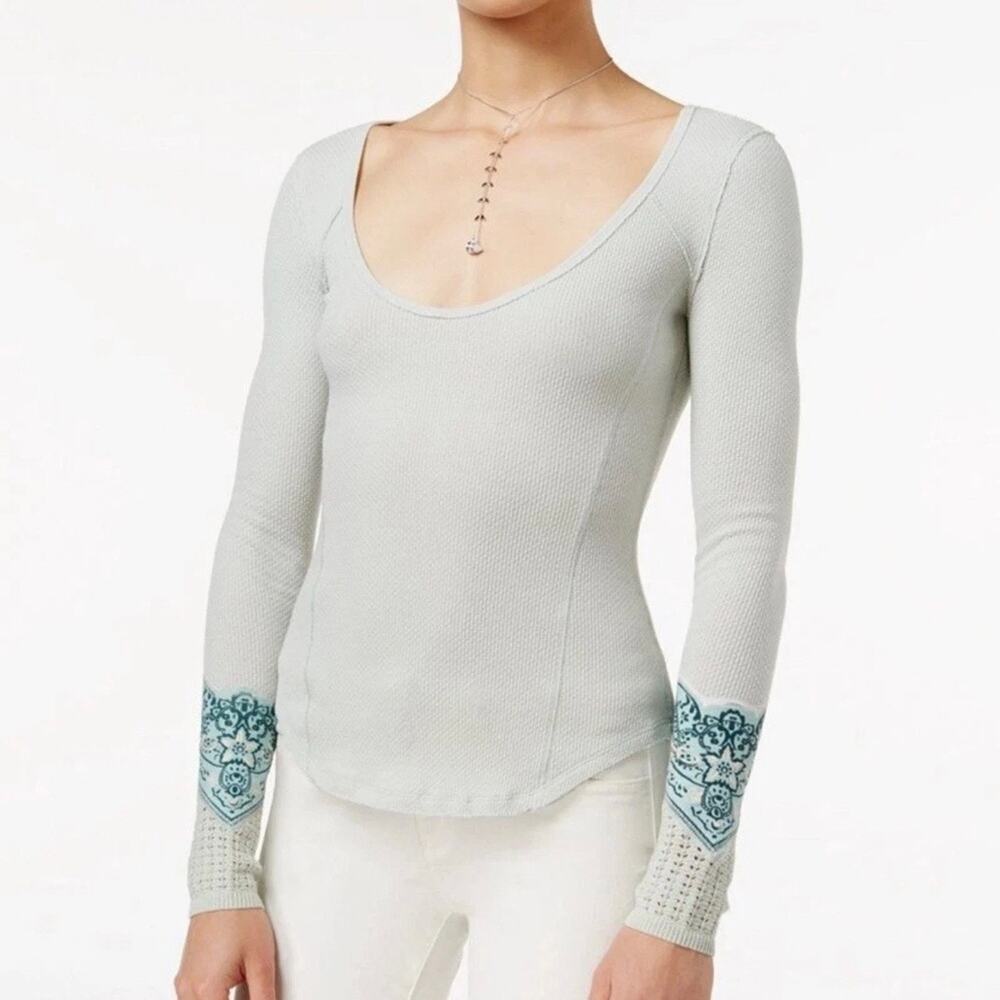 We the Free | Free People mint waffle thermal bandana cuff long sleeve shirt S